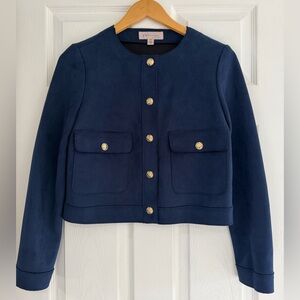 Philosophy Navy Cropped Jacket Gold Button Minimalist Chic Preppy